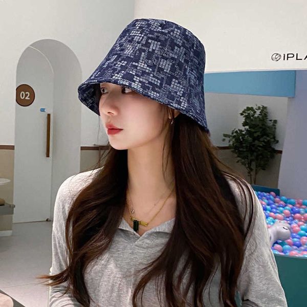 

wide brim hats spring and summer korean style face-looking small fashion all-match denim bucket hat japanese style sun-proof bucket hat fash, Blue;gray