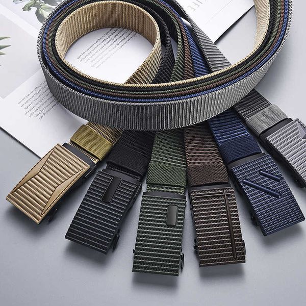 

belts nylon automatic buckle men belt outdoor tooling jeans solid color canvas waistband tactical belt for men wholesale l230225, Black;brown