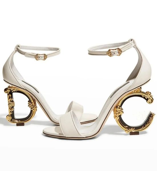 

famous summer brand sandals shoes women polished calfskin d-shaped heel patent leather lady gold-plated carbon gladiator sandalias party wed, Black