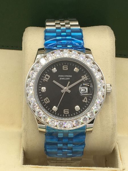 

men's automatic mechanical watches diamond bezel designer jubilee full stainless steel strap mens wristwatch folding buckle sports wate, Slivery;golden