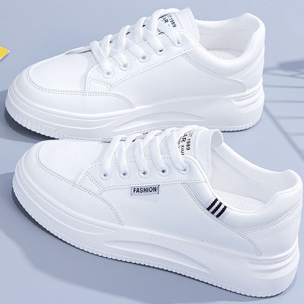 

dress shoes women white sneakers autumn lace up thick bottom casual flats anti-slip outdoor walking sports board shoes sapatos femininos 230, Black