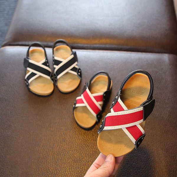 

sandals 2022 summer boys new kids sandals korean style girls casual beach pu soft first walker shoes opentoe children fashion versatile z022, Black;red