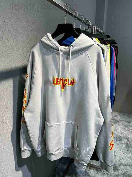 

men's hoodies & sweatshirts designer autumn and winter high version lightning letter split gel printing pullover hood loose plush coupl, Black