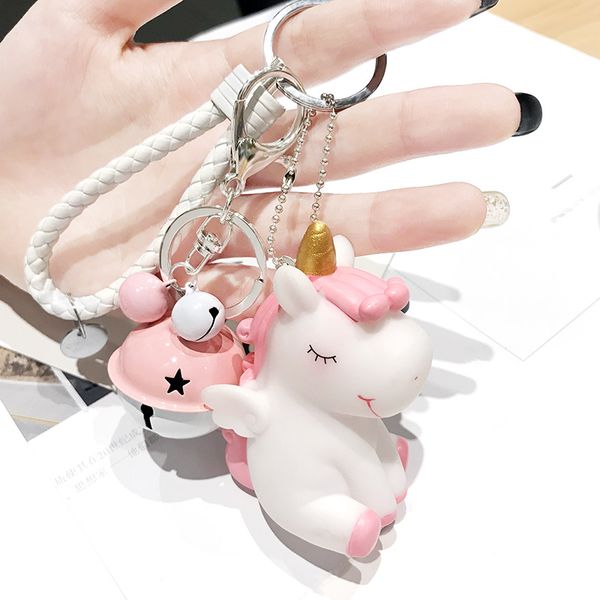 

wholesale 3d cartoon unicorn keychains accessories girl backpack cute pendant creative pvc soft glue rainbow unicorn key chain, Silver