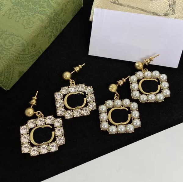 

fashion brand double letter earrings women dangle chandelier diamond stud eardrop girls party wedding engagement gift with box, Silver