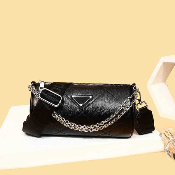 

2023 new luxury fashion bag leather layer cowhide cylinder chain embroidered thread rhombic lattice single messenger smallhigh