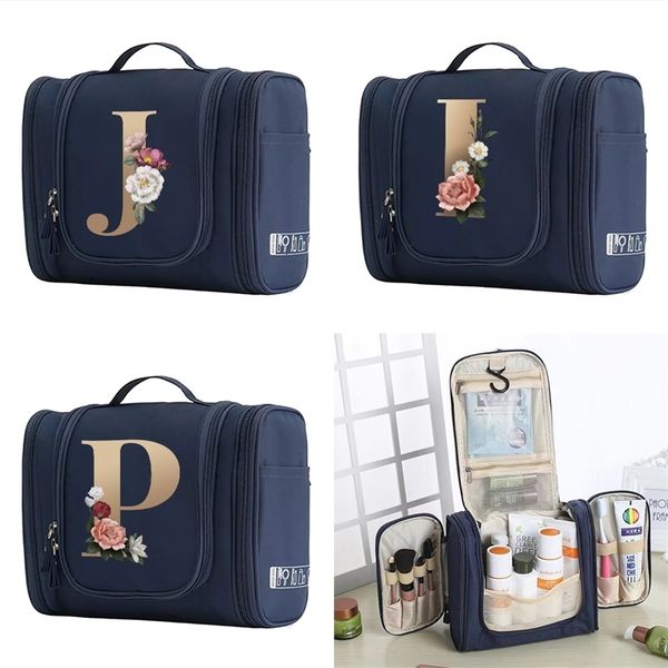 

cosmetic bags case men travel bag hanging woman wash makeup pouch gold letter print large toilet kit toiletries organizador 230224