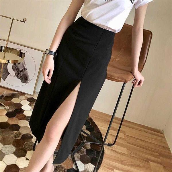 

skirts black skirts women mid-calf a-line high waist korean all-match streetwear chic female split long skirts for ladies spring summer l230