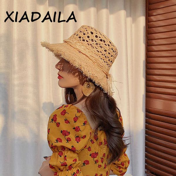 

hbp new hats 2021 wide brim summer raffia straw hat hollow out retro beach fisherman hat basin hat fashion straw hat fashion tassel woman ha, Blue;gray