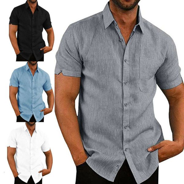 

men's casual shirts hirigin mens linen blouse short sleeve baggy button summer solid comfortable cotton linen casual loose holiday shir, White;black