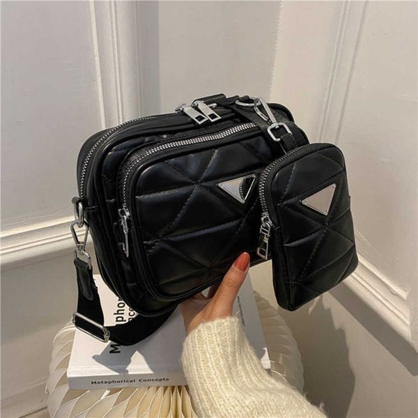 

women's high-end handbag casual piece wide strap one backpack flip texture rhombichigh