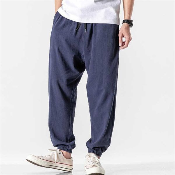 

men's pants men cotton linen pants summer new casual trousers harajuku style solid color loose jogging pant anklelength tide men sweatp, Black