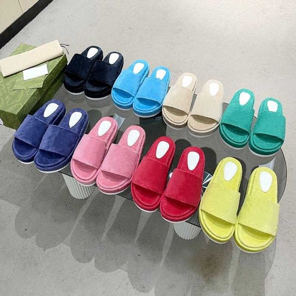 

shoes g family's velvet slippers 2023 new style sponge cake heel super thick soled high wear flat sandals women's shoes, Black