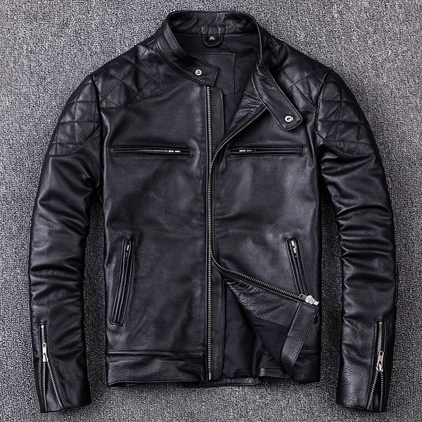 

men's jackets .outlet brand style motor leather jacket mens genuine leather coat.plus size black slim cowhide clothes 230225, Black;brown
