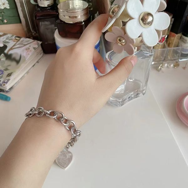 

selling women silver cuff bangle birthday gift 925 bracelet designer silver heart bracelet jewelry heart pendant sweat-proof and fadeless te, Black