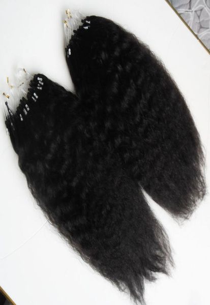 

coarse yaki micro loop human hair extensions 200g brazilian kinky straight virgin hair yaki micro loop nano ring hair extensions7680284, Black