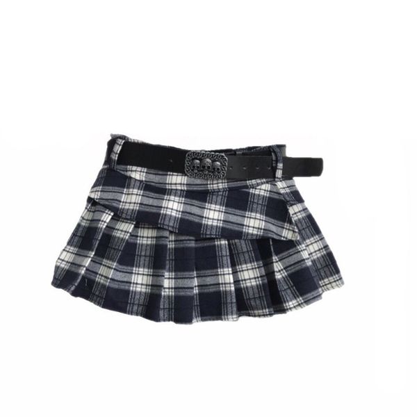

skirts harajuku y2k low waist mini plaid women dark gothic black white punk skull waistband with pant plus size 230225