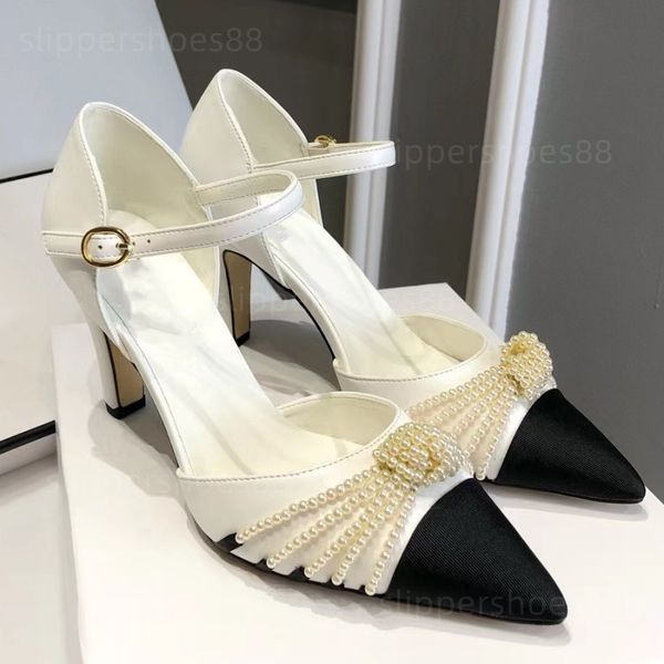 

mary jane pump heels dress designer shoes pearl embellished heel pumps slingback mules high stiletto heel cap toe black beige white mule sli