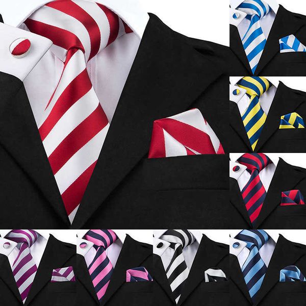 

neck ties hitie new selling white red striped tiehankycufflinks set men's 100 silk ties for formal wedding business party sn242 j230225, Blue;purple