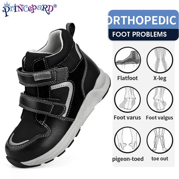 

sneakers princepard children orthopedic for flatfeet ankle support kids sport running shoes with insole corrective boys girls 230225, Black;red