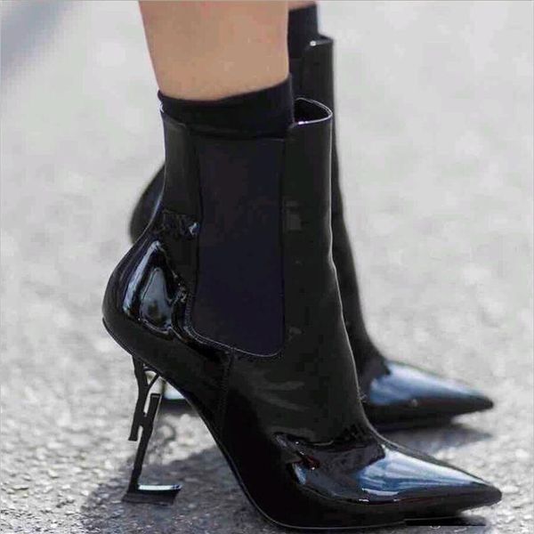 

new spring fall black patent leather wedding bridal shoes for bride luxury pointed toe letters high heels pumps ladies zipper boot223c
