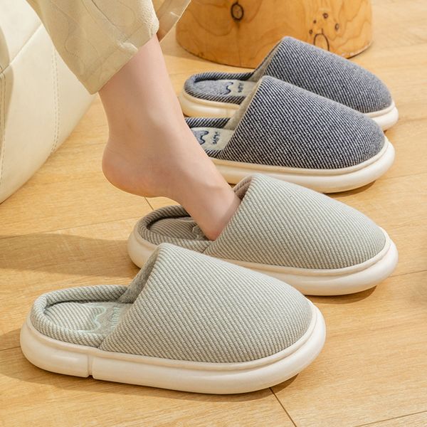 

slippers couples home cotton slippers women indoor winter slippers comfortable men plush house shoes non-slip flat bedroom cozy slippers 230, Black