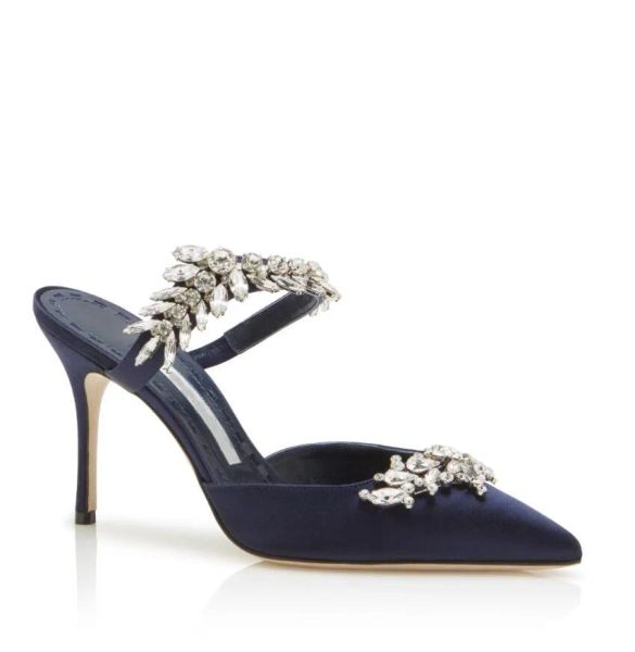 

2023 elegant bridal wedding prietasli sandals shoes women slingbacks shiny satin crystal jewels buckle lady high heel pointed toe pumps eu35, Black