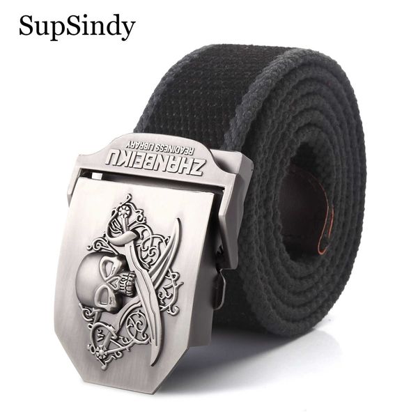 

belts supsindy men canvas belt pirate skull metal buckle army military tactical belts for men fashion jeans waistband male strap black l2302, Black;brown