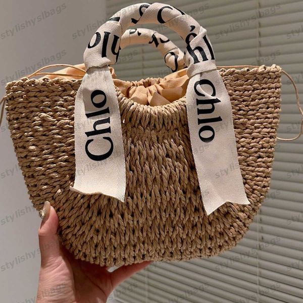 

women's luxury designer the tote semicircle woven straw bag women's letter print shopping bags clutch crossbody fashion beach hand