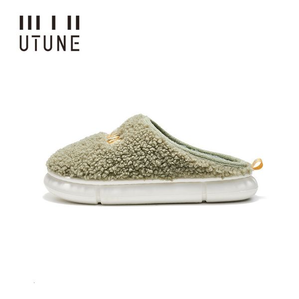 

slippers utune embroidery winter warm slippers women plush platform indoor shoes men furry slides eva light super soft home flats 230225, Black