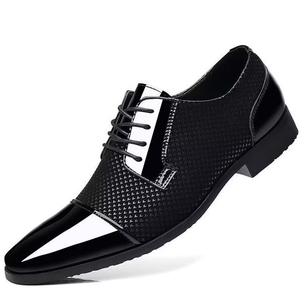 

2023 leather dress shoes men's business casual breathable men's british pointy wedding party big size 39-47, Black