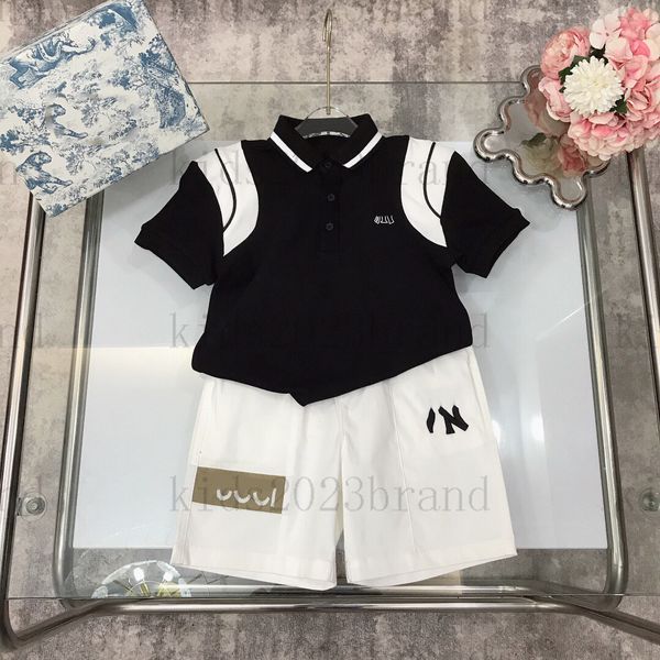 

luxury boys embroidery sets cotton lapel polo t shirts baby summer tshrits with black cargo shorts sets high end children sports sets kids t, White