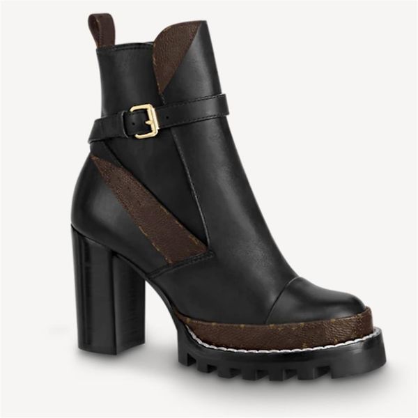 

women leather laureate platform desert boot martin boots star trail lace-up ankle boot winter boot high heels with box no 1268b, Black