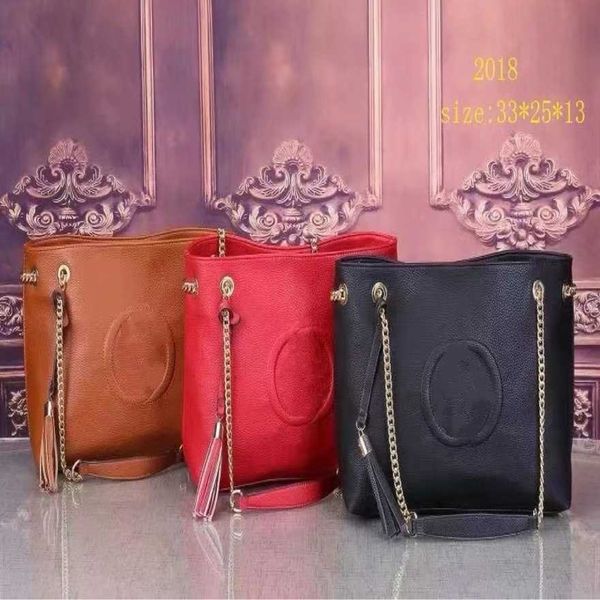 

luxury fashion bag chain bucket type medium soft handle open pocket bucket red zipper solid color litchi patternhigh