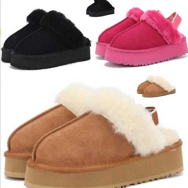 

womens slippers fur slides classic ultra mini platform boot tasman slip-on les petites suede wool blend comfort winter designer booties 35-4, Black