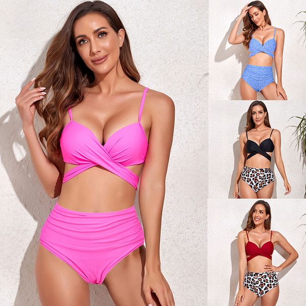 

new backless cross bikini feminine sense high waist print, White;black