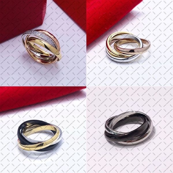 

with side stones classic steel threecolor threering gold men and women romantic wedding luxury couple jewelry 230224, Silver