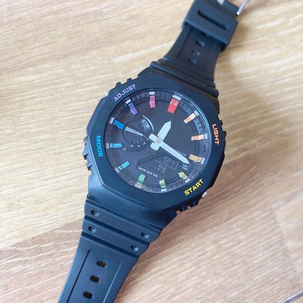 

ga wrist watches led dual display men's women ladies full-featured casual sports royal oak electronic digital ladies clock 2100 -01, Slivery;brown