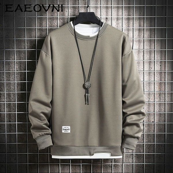 

men's hoodies sweatshirts eaeovni mens casual sweatshirts hoodie men fake two pieces multi color o-neck fashion harajuku style male swe, Black