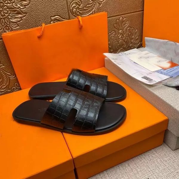 

summer men slipper summer sandal slide izmir sandals beach slides slippers slip on rubber sole goatskin nappa leather 38-46 box, Black
