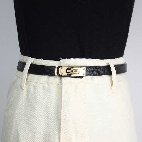 

women premium cowhide belt fashion hundred collocation dress son suit pants thin waist width 1.8cm r locking belts wholesale, Black;brown