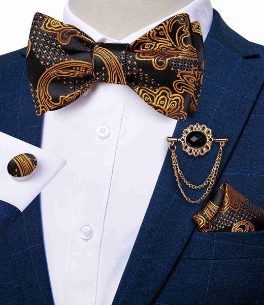 

neck ties bow ties self tie men's fashion gold paisley wedding party bowtie 100silk men butterfly hanky brooch pin cufflinks set dibang, Blue;purple