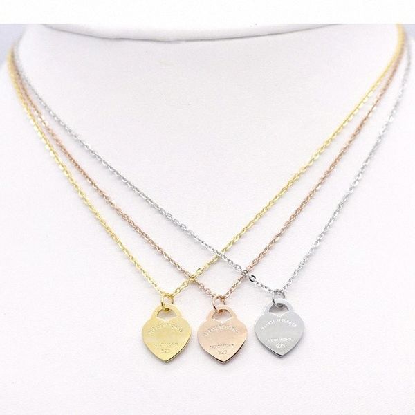 

2020 stainless steel heart-shaped necklace short female jewelry 18k gold titanium peach heart necklace pendant for woman i1yz#, Silver