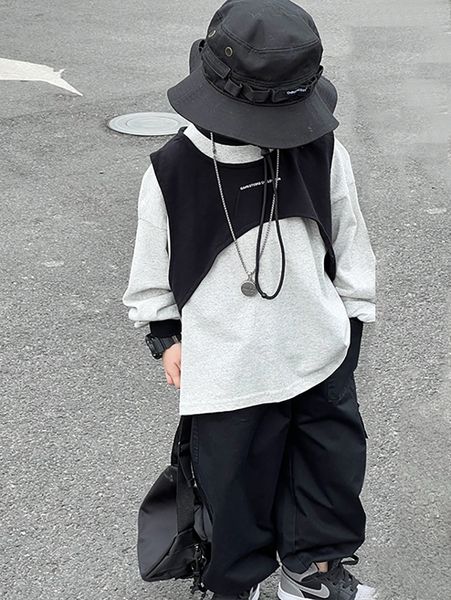 

t shirts boys suit spring and autumn hsome tooling style two piece baby japanese korean bottoming shirt long sleeve 230224, Blue