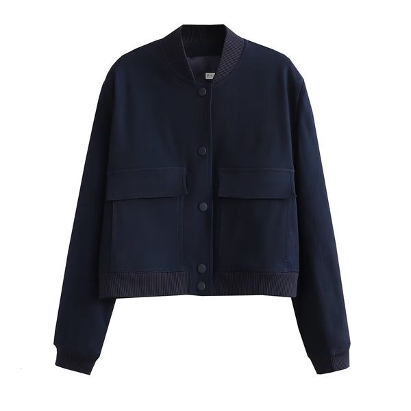 

women s jackets dark blue cropped women long sleeves big pockets chic lady high street casual coats female 2023 230225, Black;brown