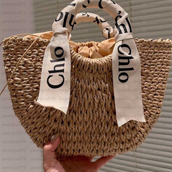 

qwertyui879 2023 new women's fashion the tote semicircle rattan woven straw bag women's letter print shopping bags clutch crossbod