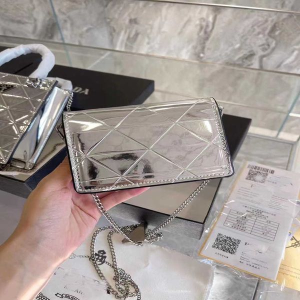 

luxury fashion bag new mirror diamond silver small square mouth red one shoulder crossbody chain adjustable gift boxhigh
