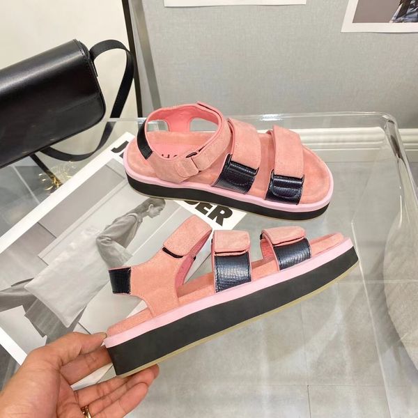 

women designer summer spring slippers leather with stitching hook and loop sandals girls fashion sporty casual shoes classic slides, Black