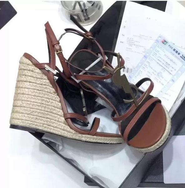 

comfort cassandra wedge espadrilles designer sandals leather pumps straw weaving parting wedding dress shoes ankle strap platform gladiator, Black