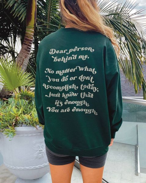 

womens hoodies sweatshirts dear person behind me crewneck sweatshirt mental health retro aesthetic positivity quote religion pullovers cotto, Black